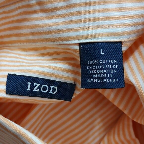 Izod  orange and white striped long sleeve button down dress shirt  Sz L - Picture 6 of 6